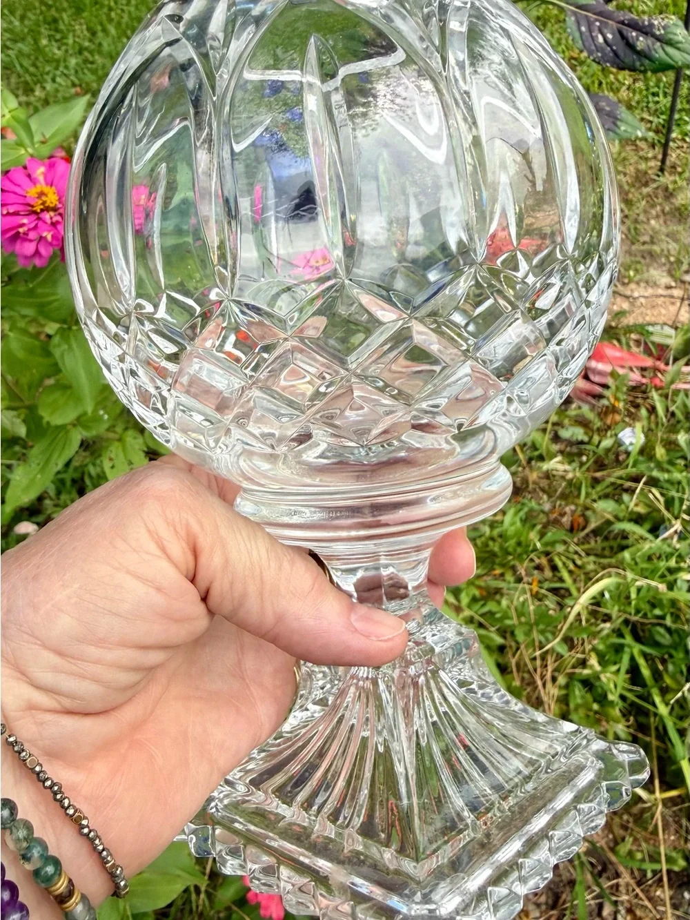 Vintage 24% Lead Crystal Rose Bowl Vase with Pedestal “Astor” Pattern - EUC